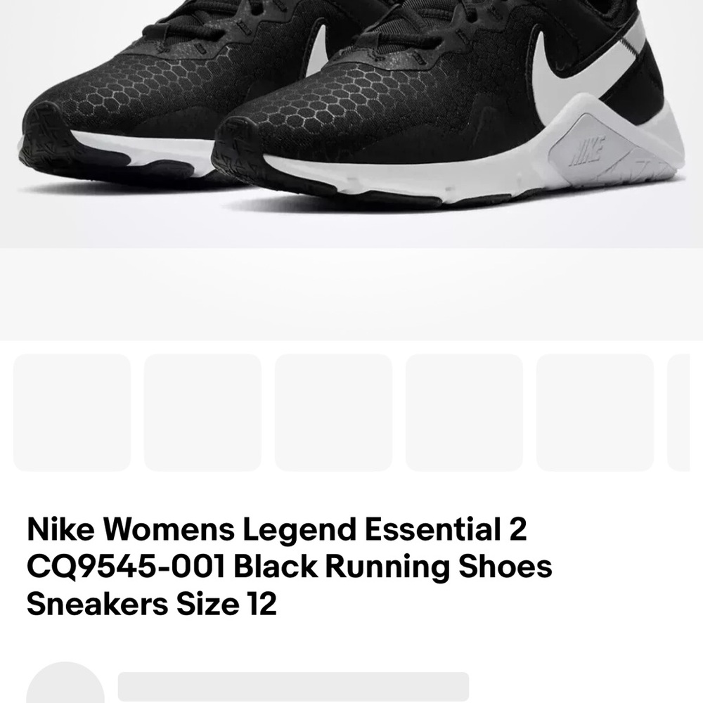 Nike Women's Legend Essential 2 Running Shoes Black and White size 12